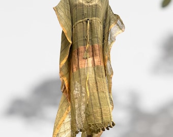 Hand woven linen kaftan for beach, pool and lounge. One size fits S-L