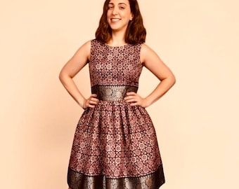 M, L/XL - silk dress, party n cocktail dress. Floral dress. Wedding guest dress. Formal dress. Knee length dress.