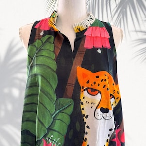 Tiger Print Cotton Summer Dress: Sleeveless Ruffle Sundress
