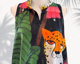 Tiger Print Cotton Summer Dress: Sleeveless Ruffle Sundress