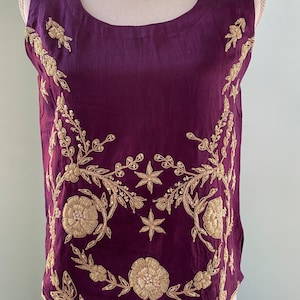Spectacular hand embroidered party top. Cotton satin. Three colors. For chest size 36B to 38C