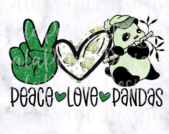 Panda PNG Peace Love Pandas, Cute Baby Panda Bear Tropical PNG File for Sublimation Printing DTG Print Ready to Print Sublimation Download