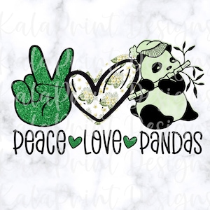 Panda PNG Peace Love Pandas, Cute Baby Panda Bear Tropical PNG File for Sublimation Printing DTG Print Ready to Print Sublimation Download
