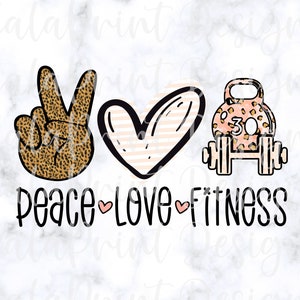 Pace amore fitness PNG Leopard Print Workout file PNG per la stampa sublimazione, DTG stampa pronta per la stampa sublimazione Scaricare, Citazione palestra