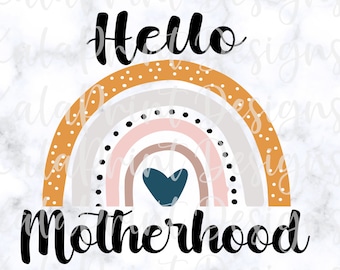 Hello Motherhood SVG Png Jpg, Pregnancy SVG File for Sublimation Printing, Cricut file, Sublimation Download, Retro Rainbow Svg Pregnant Svg