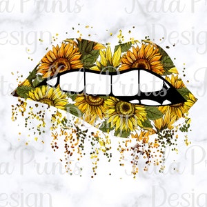 Sparkling Lips with Sunflowers PNG File for Sublimation Printing, DTG Print Ready to Print Lips Sublimation Download PNG for T-Shirt