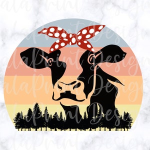 Retro Cow Head With Bandana PNG Heifer PNG File for Sublimation Printing, DTG Print Ready to Print Sublimation Download Vintage Farm Animal