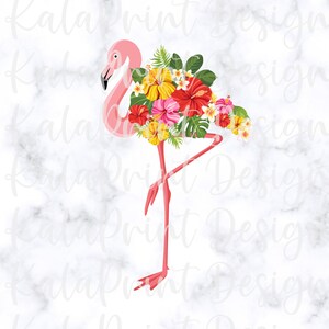 Floral Flamingo PNG Tropical Flowers and Leaf PNG File for Sublimation Printing, DTG Print Ready to Print Sublimation Download Summer Png