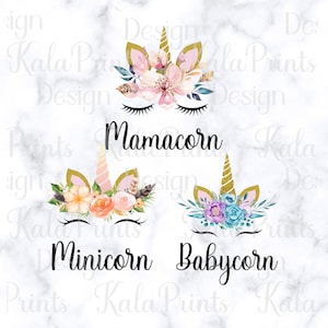 Mamá hija PNG - Mamacorn minicorn babycorn mamá y yo unicornio PNG archivo para la sublimación impresión DTG impresión lista para imprimir para camiseta
