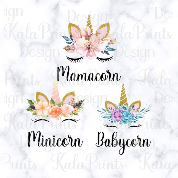 Mom Daughter PNG - Mamacorn Minicorn Babycorn Mommy And Me Unicorn PNG File for Sublimation Printing DTG Print Ready to Print for T-Shirt