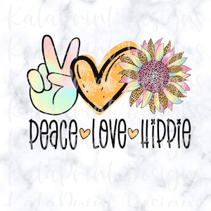 Peace Love Hippie PNG Tie Dye Peace Sign Leopard Sunflower Plik PNG do druku sublimacyjnego, wydruk DTG gotowy do druku sublimacyjnego Pobierz