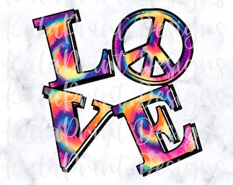Tie Dye Love Peace Sign PNG, Hippie Sublimation Design (Digital Download)