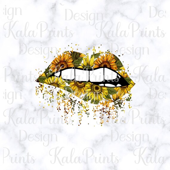 Sunflower Lips PNG, Sparkling Glitter, Sublimation Design (Digital Download)