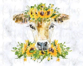 Słonecznik Cielę PNG Krowa Miłośnik Jałówka Plik PNG do Druku Sublimacyjnego, Druk DTG Gotowy do Druku Sublimacyjnego Pobierz Farmer Girl Png Koszulka