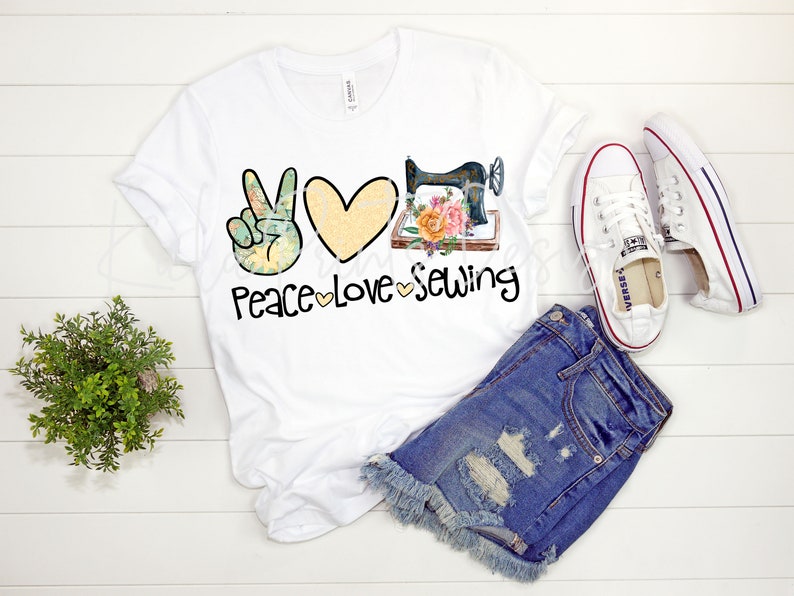 Peace Love Sewing PNG Sew Lover Quilter PNG File for Sublimation Printing DTG Print Ready to Print Sublimation Download Floral Sew Machine