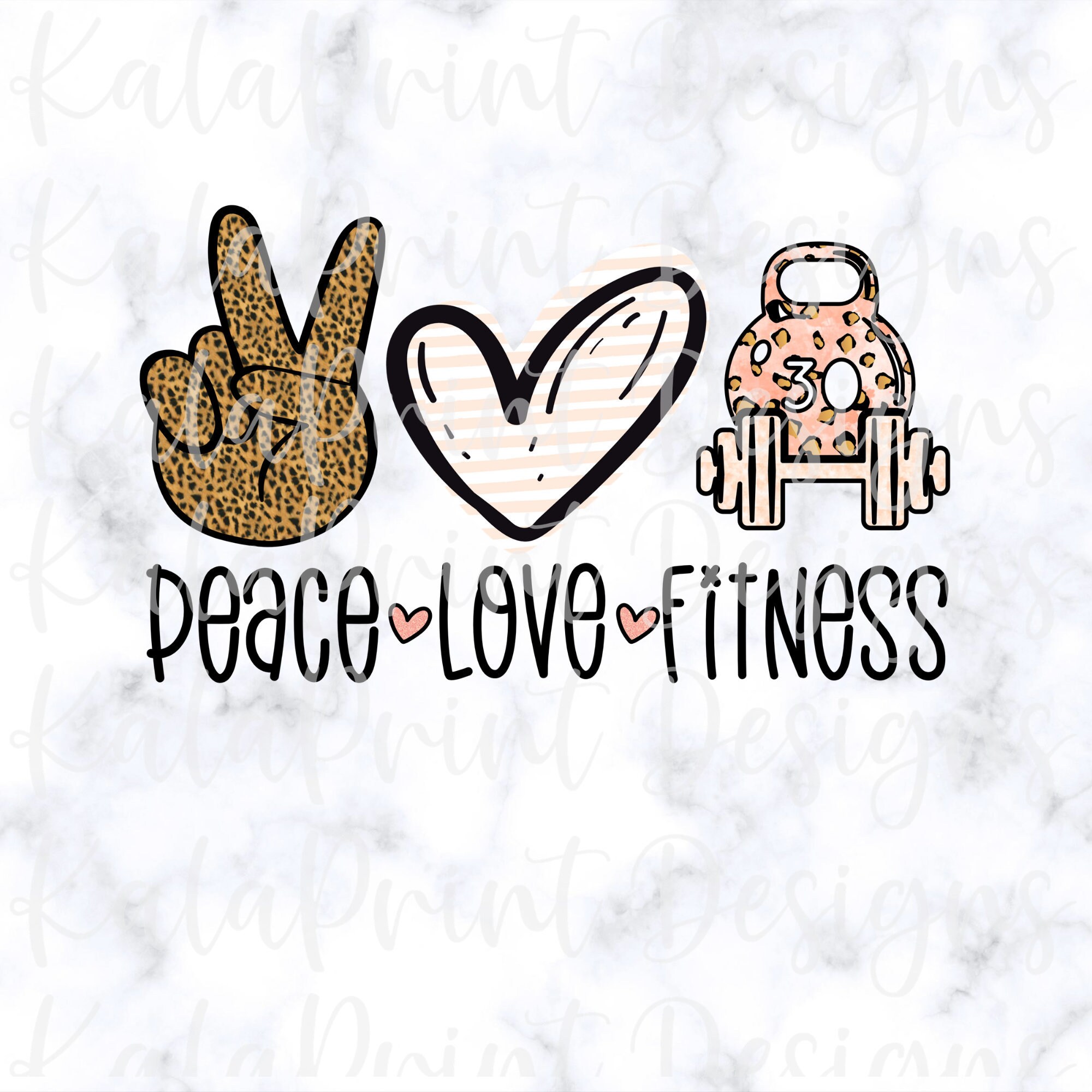 Peace Love Fitness PNG Leopard Print Workout PNG File for Sublimation Printing, DTG Print Ready to Print Sublimation Download, Gym Quote