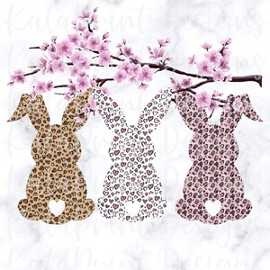 Leopard Herz Hasen mit Sakura Blume PNG Osterhase PNG Datei für Sublimation Druck, DTG Druck bereit zum Drucken Sublimation Download