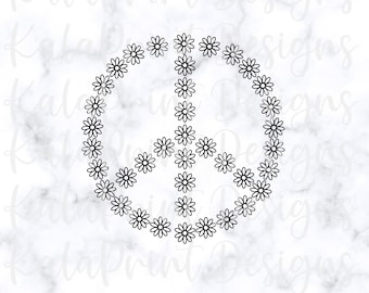 Daisy Flower Peace Sign SVG, Hippie Floral Design (Digital File)