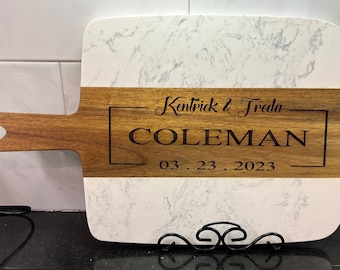 Extra Large Personalized Marble and Acacia Wood Charcuterie Cutting Board