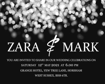 Bokeh Glam Wedding Invitation Suite - Black & White, Monochrome, personalized