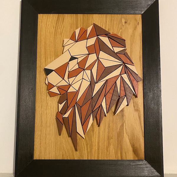 Cadre animal géométrique chêne et acrylique