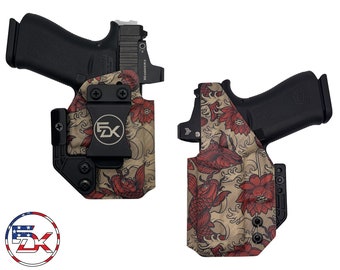 Funda de fibra de carbono "Don't be Koi" para llevar dentro de la cintura (IWB) compatible con Glock 17, 19, 26, 43, 43X, Shield, P365, Hellcat, Sig, X-macro, Echelon y MC9.