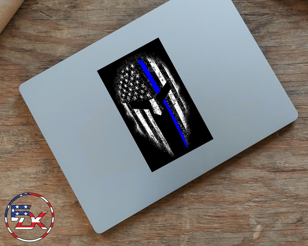 2x Spartan Helmet Police American Flag Thin Blue Line Decal Sticker Truck Window - Foto 3