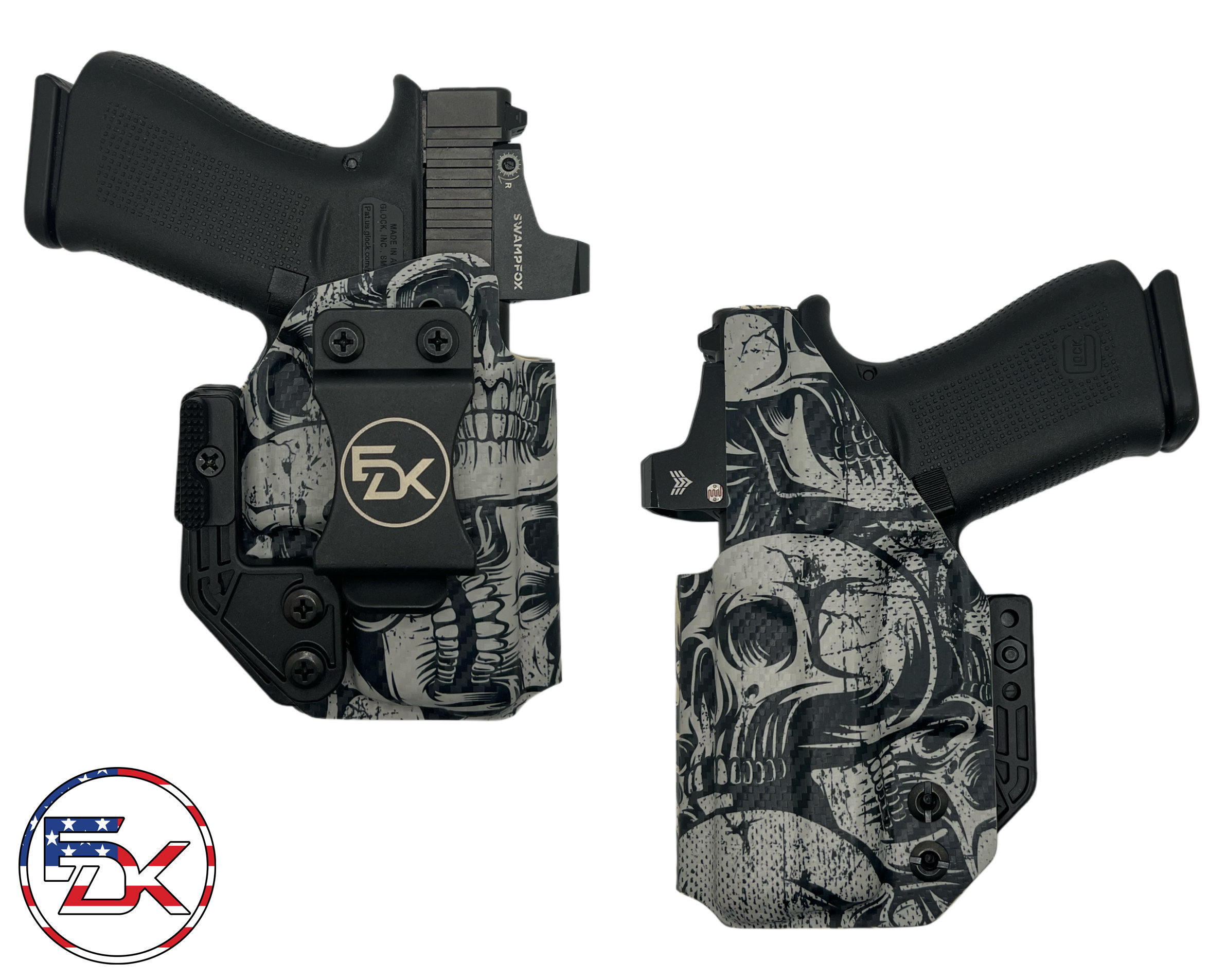 CF Skulls - Gray - IWB Holster Glock 17, 19, 26 43, 43X, Shield, Shield EZ, P365, P365xl, P238, Hellcat, Rdp, Xmacro, Sig, P365, P320