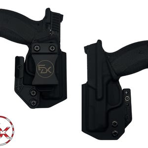 May include: Two black holsters for concealed carry, one with a clip and the other with a belt loop. Both holsters have a black logo that says "FDX".