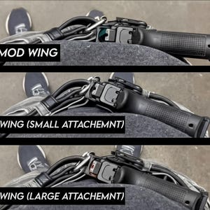 three different views of a gun strap or holster, with the first two views showing the strap attached to the gun and the third view showing the strap detached from the gun.