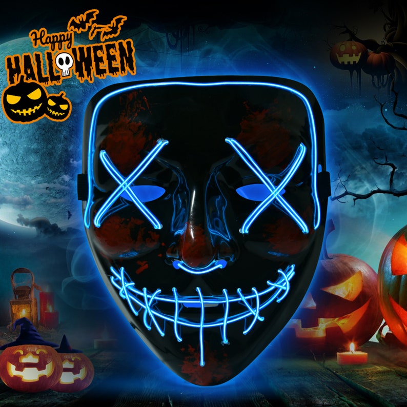 Led Mask Halloween Party Masque Masquerade Masks Neon Maske | Etsy