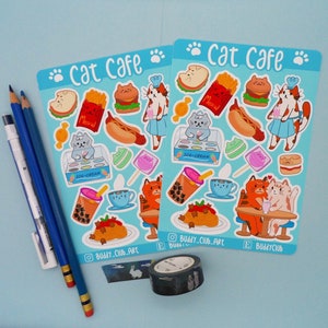 Cat Cafe / Matte Stickerbogen / Wasserdichtes Vinyl / Recyclingpapier / Kiss cut / Kawaii