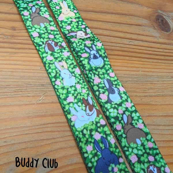 Rabbits in clover Lanyard, Animal neck strap, Cute office accessory, Key holder, Id card