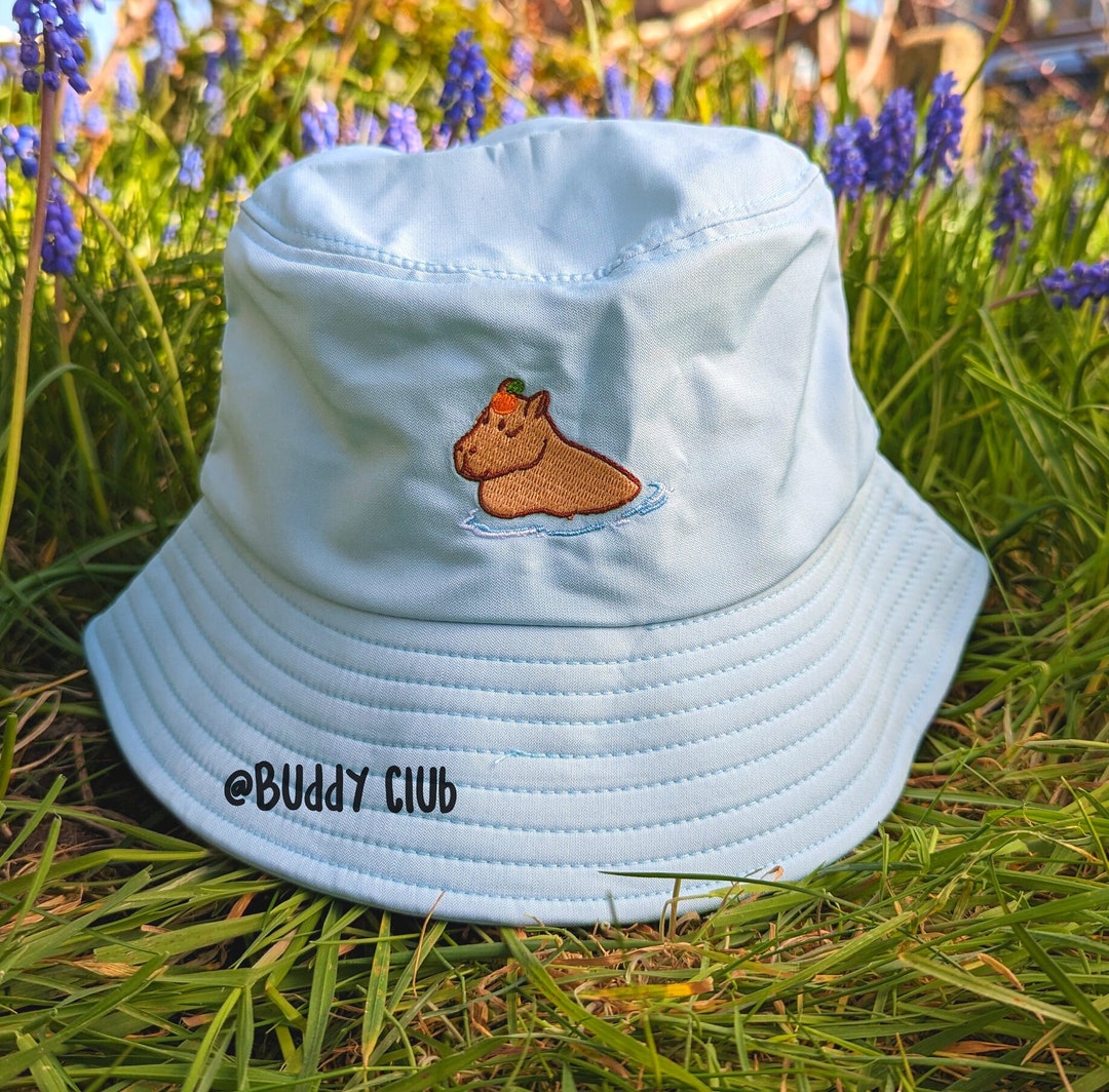 Capybara Hats, Sun Hat, Pastel Blue Bucket Hat , Yuzu Spa, Summer ...