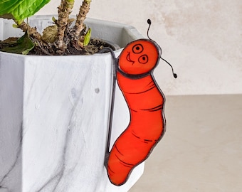 Funny Worm Plant Pot Stained Glass Decor - Home Accent for plant lovers gardening accessories