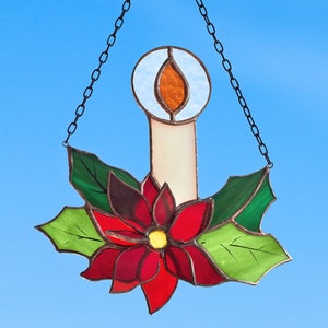 Weihnachtspflanze Buntglas Suncatcher Kerze Christbaumschmuck Weihnachtsstern rot