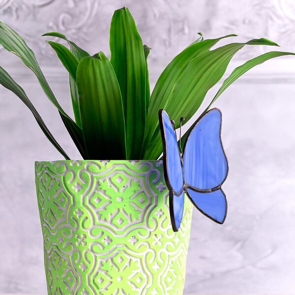 Stained Glass Butterfly Plant Pot Decor - Nature-Inspired Home Accent plant pot accessories