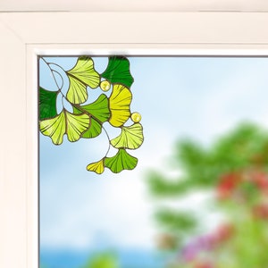 Ginkgo Leaf Stained Glass Suncatcher – Tiffany Window Corner Decor