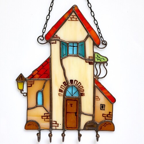 Wall Key Holder From Stained Glass Decor Home Stain Glass Etsy