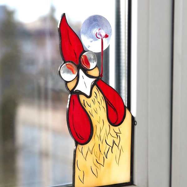 Funny Cock Stained glass bird window corner decor stain glass sun catch marble cute gift for chicken figurine