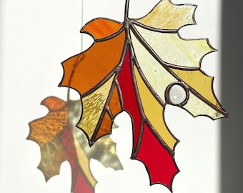 Maple Stained Glass Leaf Suncatcher, Fall leaves Autumn Ornament, Fall decor, Pendant gift Monstera Window hanging fensterdeko herbst