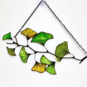 Ginkgo Leaf Stained glass sun catcher window hanging ginko biloba plant garden gift fensterdeko herbst image 2