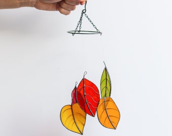 Fall Leaves stained glass baby mobile autumn Suncatcher hanging gift fall season decor