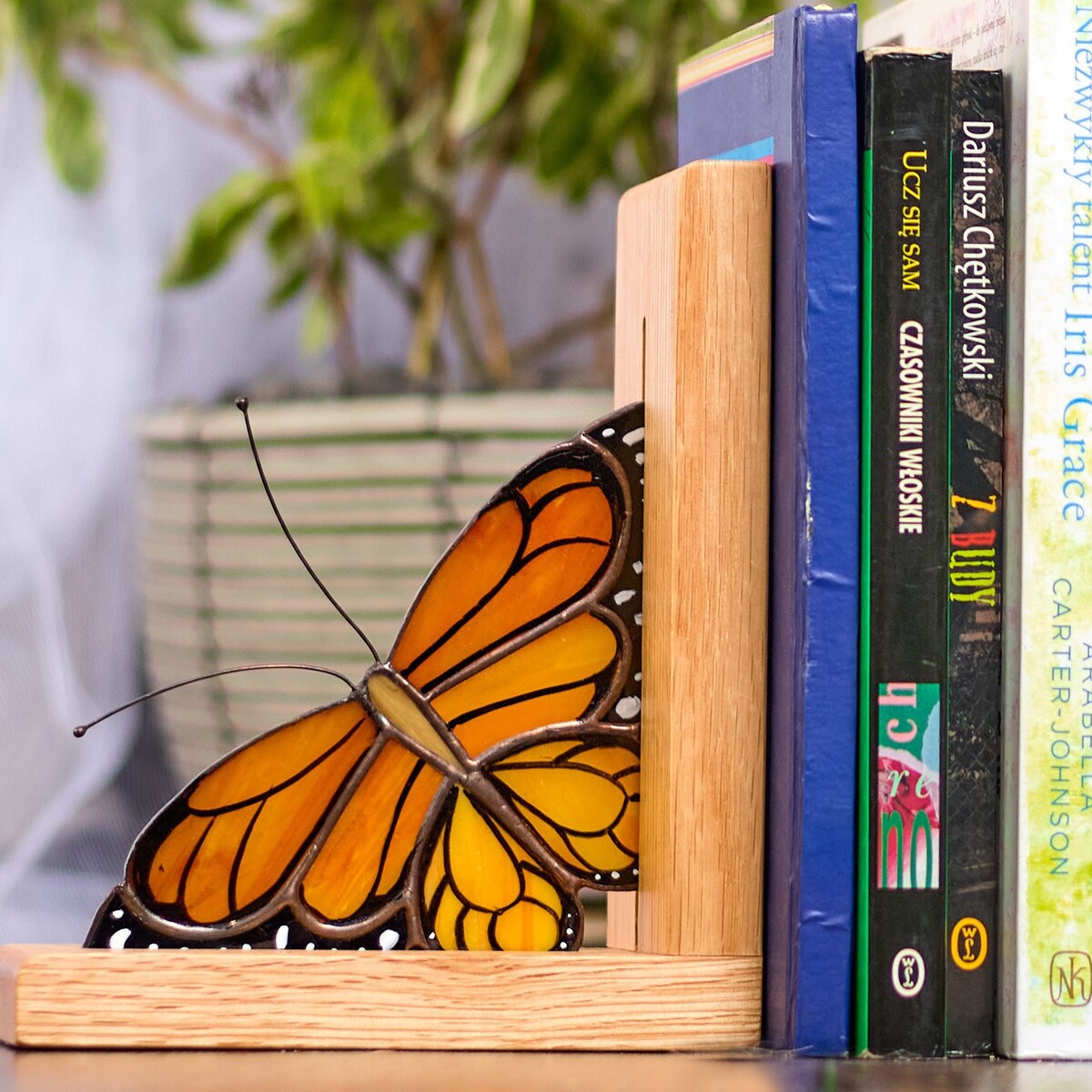 Monarch Butterfly Stained Glass Bookends Library Book Shelf Decor - Etsy