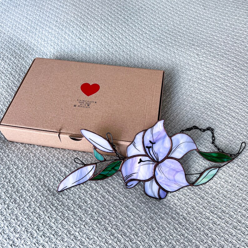 Lily Flower Stained Glass White Stain Glass Window Hangings Etsy