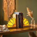 Sunflower Stained Glass Bookends with Oak Base, Floral Bookshelf Decor product logo