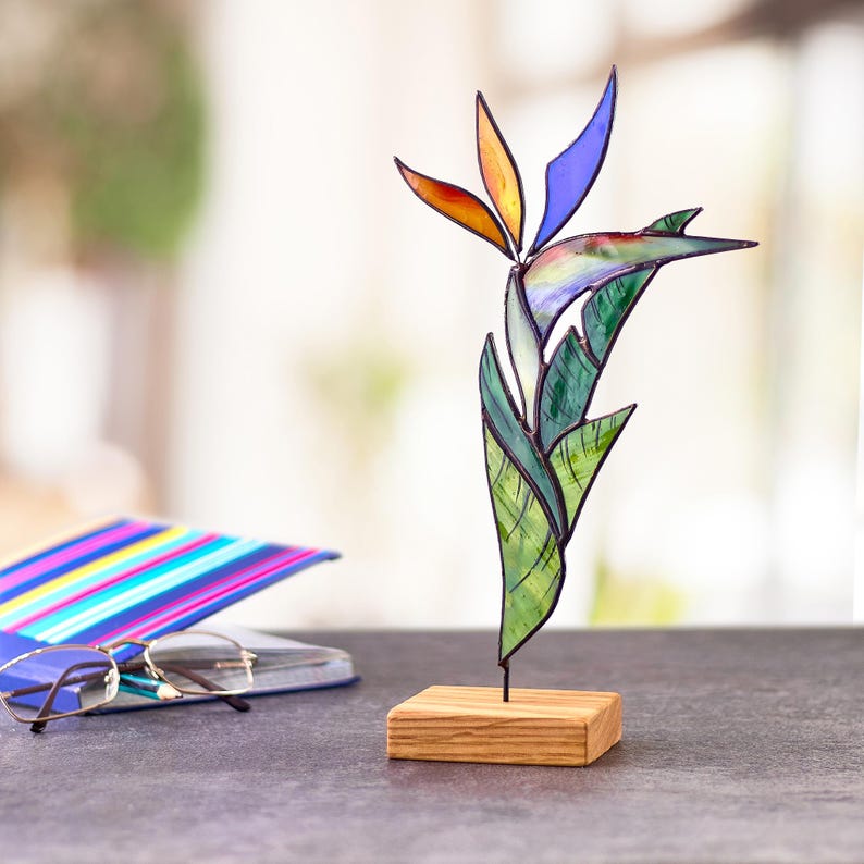 Stained Glass Bird of Paradise Flower – Handmade Tropical Table Décor ...