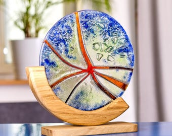 Stained Glass Sunburst Centerpiece, Handmade Fused Glass Art