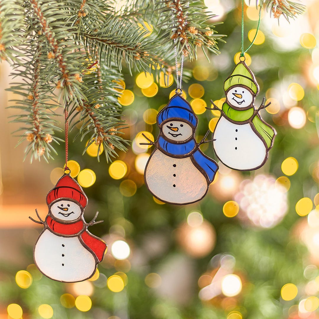 Stained Glass Snowman Christmas Ornament, Handmade Holiday Decor - Etsy