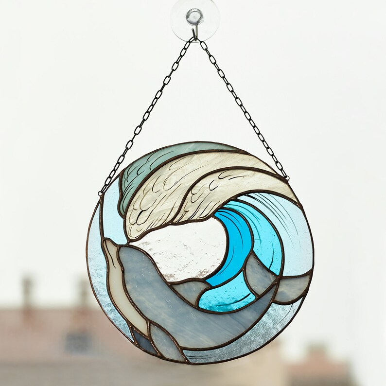 Dolphin Stained Glass Window Decor Glass Art Sun Catcher Etsy